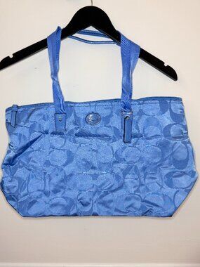 Coach Getaway Packable Tote Nylon Large Tote Periwinkle Blue with Matching Pouch
